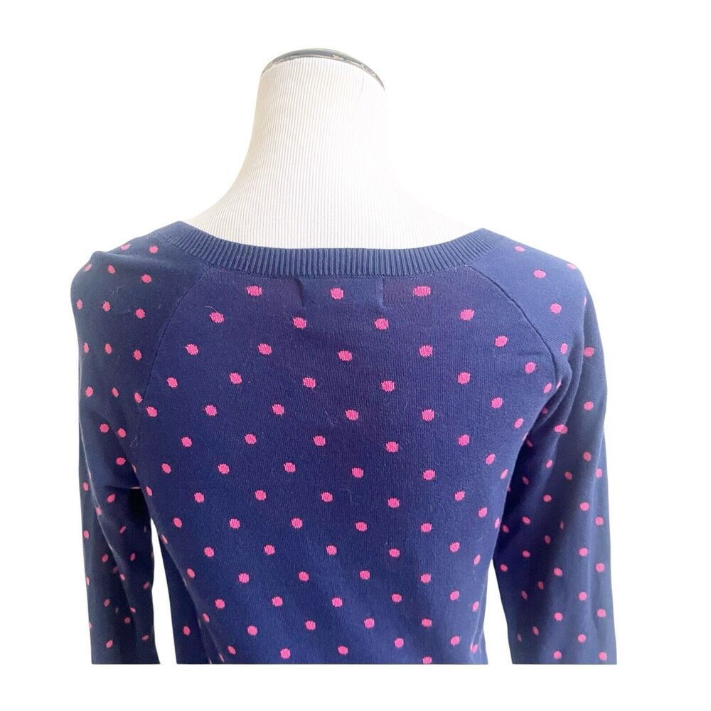 Liz Claiborne Women's Medium Petite MP Sweater Blue Pink Polka Dots Shoulder Zip - Picture 7 of 12